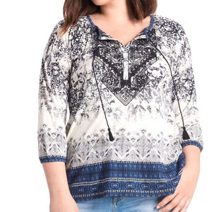LUCKY BRAND Boho Peasant Top Embroidered Linen NWT